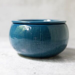 Tastefully Simple Dip Chiller bowl blue teal ceramic pottery two piece set